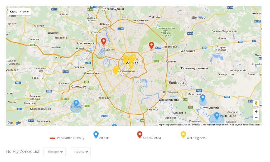 Карта полетов квадрокоптера запретных зон